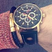 Bracelet cuir tressé noir/doré 21 cm - Lambretta Watches - Lambrettawatches